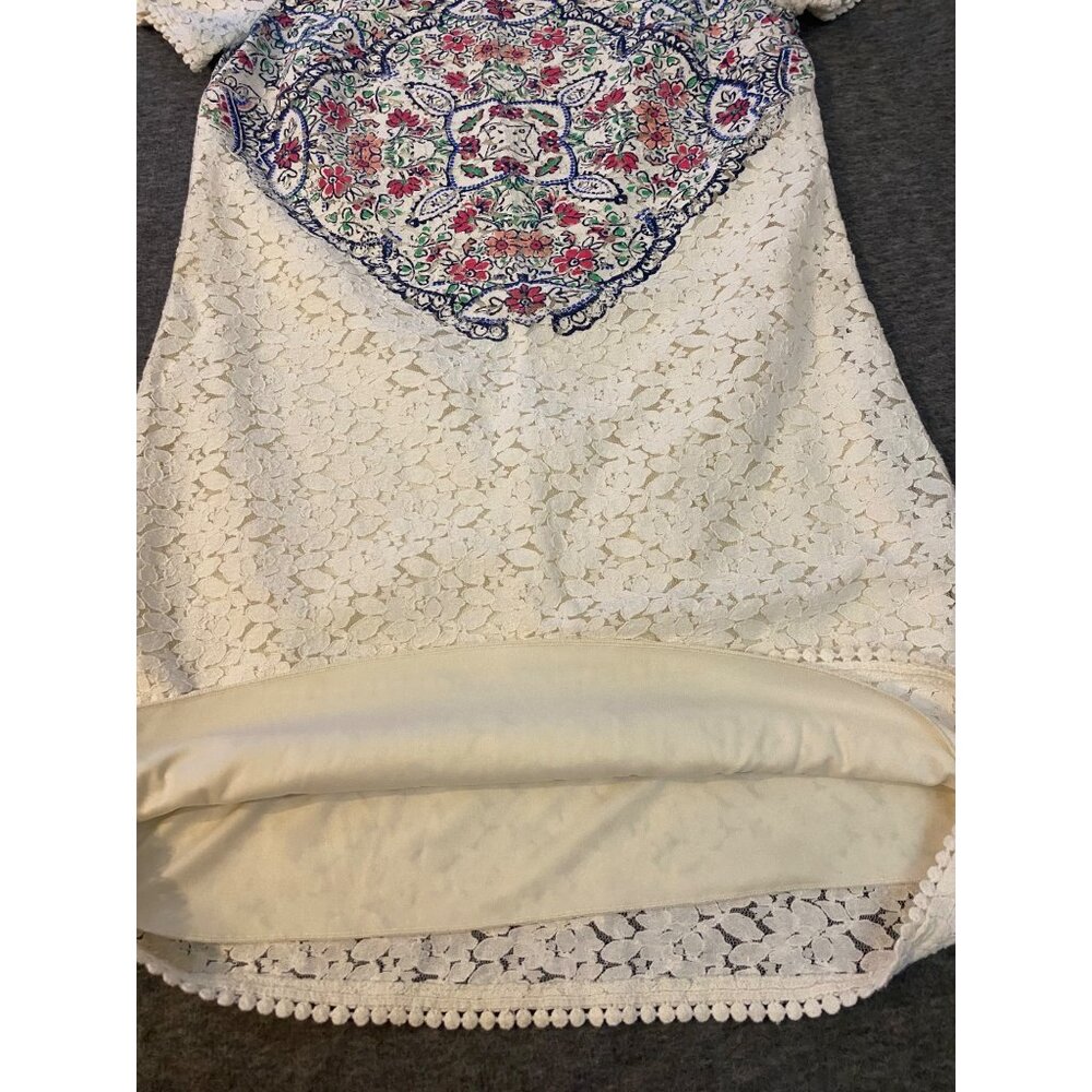 Red Camel Womens Lace Dress Small Ivory Short Sleeves Boho Y2K Short Lined - Picture 5 of 6